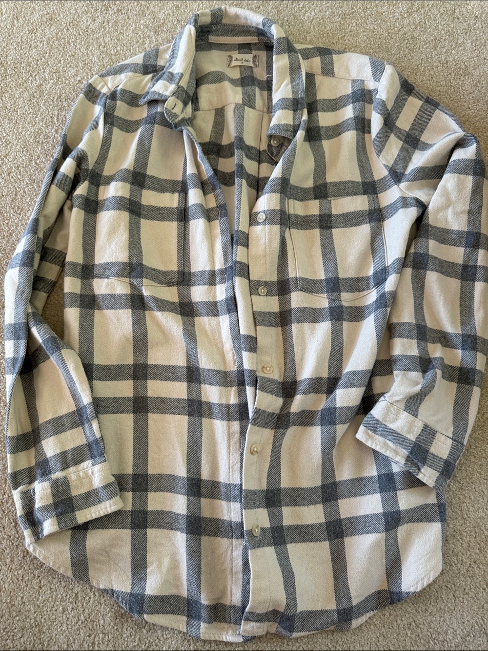 Altar’d State Plaid Button-Up Shirt in Cream and Gray